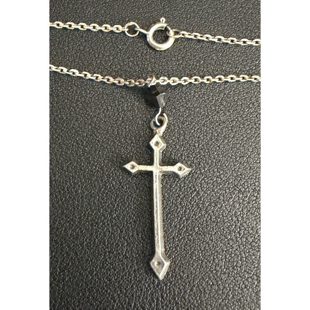 Vintage Sterling Silver Cross Necklace Gothic Religious 925